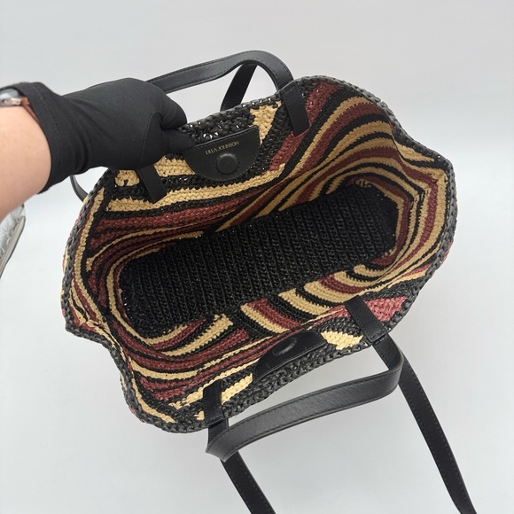 Ulla Johnson Lali Large Striped Raffia Tote Bag Black Tan - Picture 8 of 15